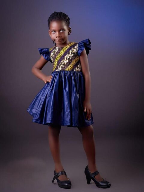AfricanPrint Girl Dress Deep Blue
